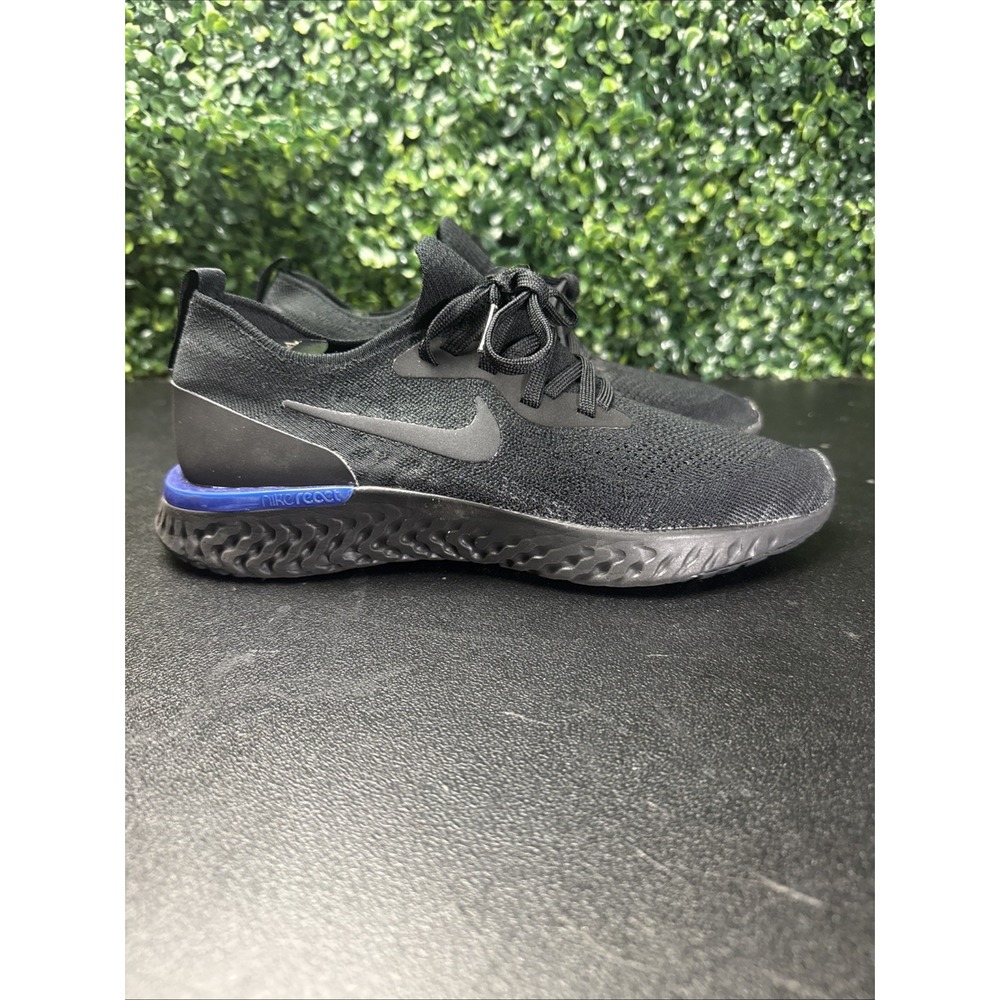 Nike Epic React FlyKnit Sneakers Women Size 9 Black Racer Blue AQ0070-004 Shoes - Picture 4 of 9